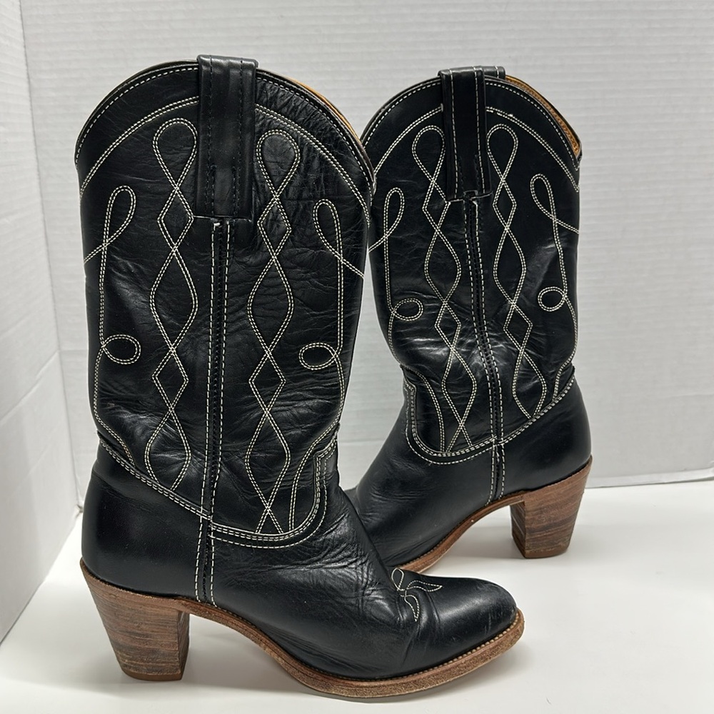 Frye Black Leather Western Embroidered Boots